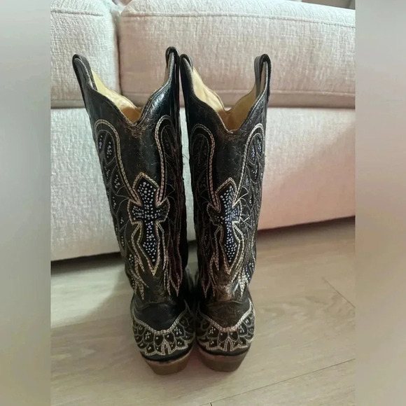 Corral Boots A2651 Black-Bone Wing & Cross Crystals Inlay - Picture 12 of 16